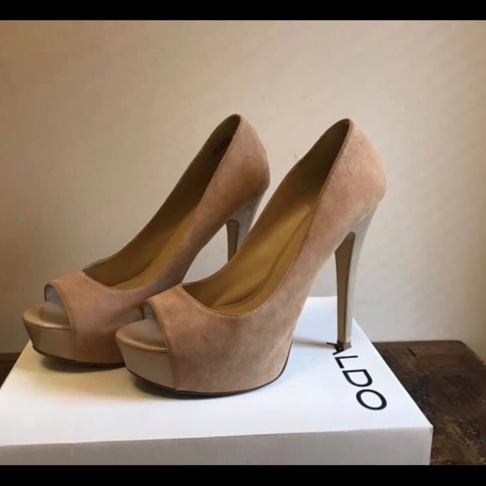 Peak-a-boo Beige high heel shoes